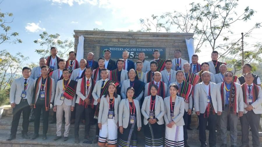 Azo and others after inaugurating WASU Badze during 75 years celebration of WASU on January 7 at Sechii Zubza. (Morung Photo)
